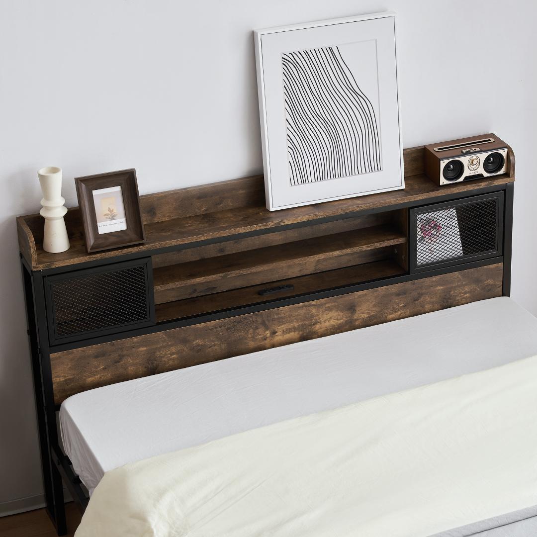 赤字大セール！SD・セミダブル　ベッドフレーム・コンセント付き　BROWN