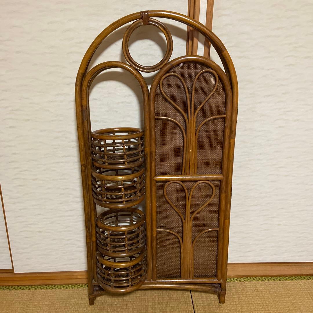 レトロ　ラタン製二重パーテーション 間仕切り　衝立　フラワースタンド