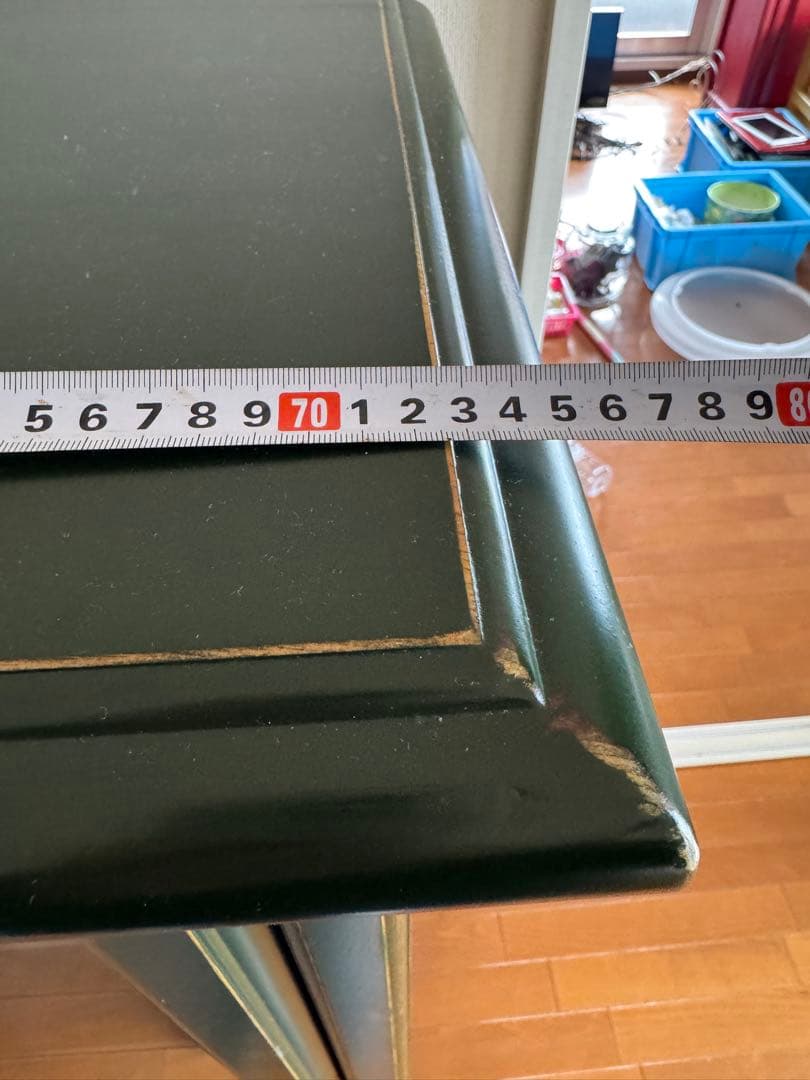 ☆アンティーク家具 グリーン木製ガラス扉キャビネット