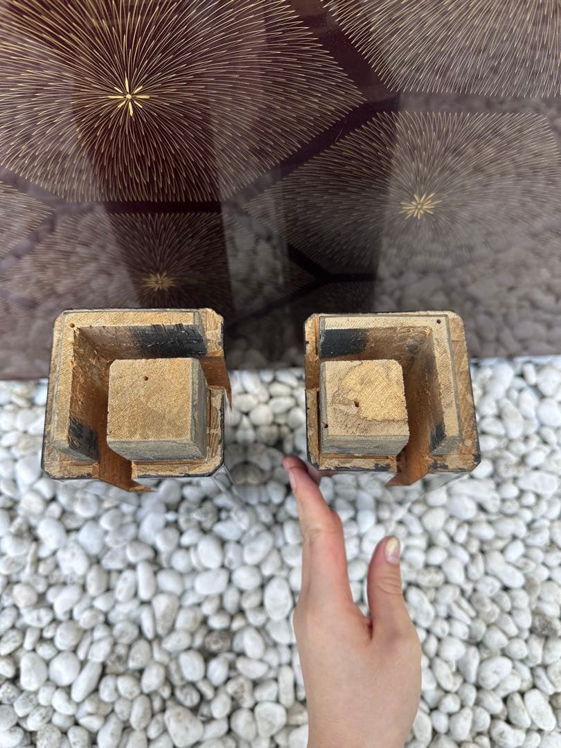 岡　(美品)輪島塗　平卓　テーブル　ブラウン 六角形模様の座卓