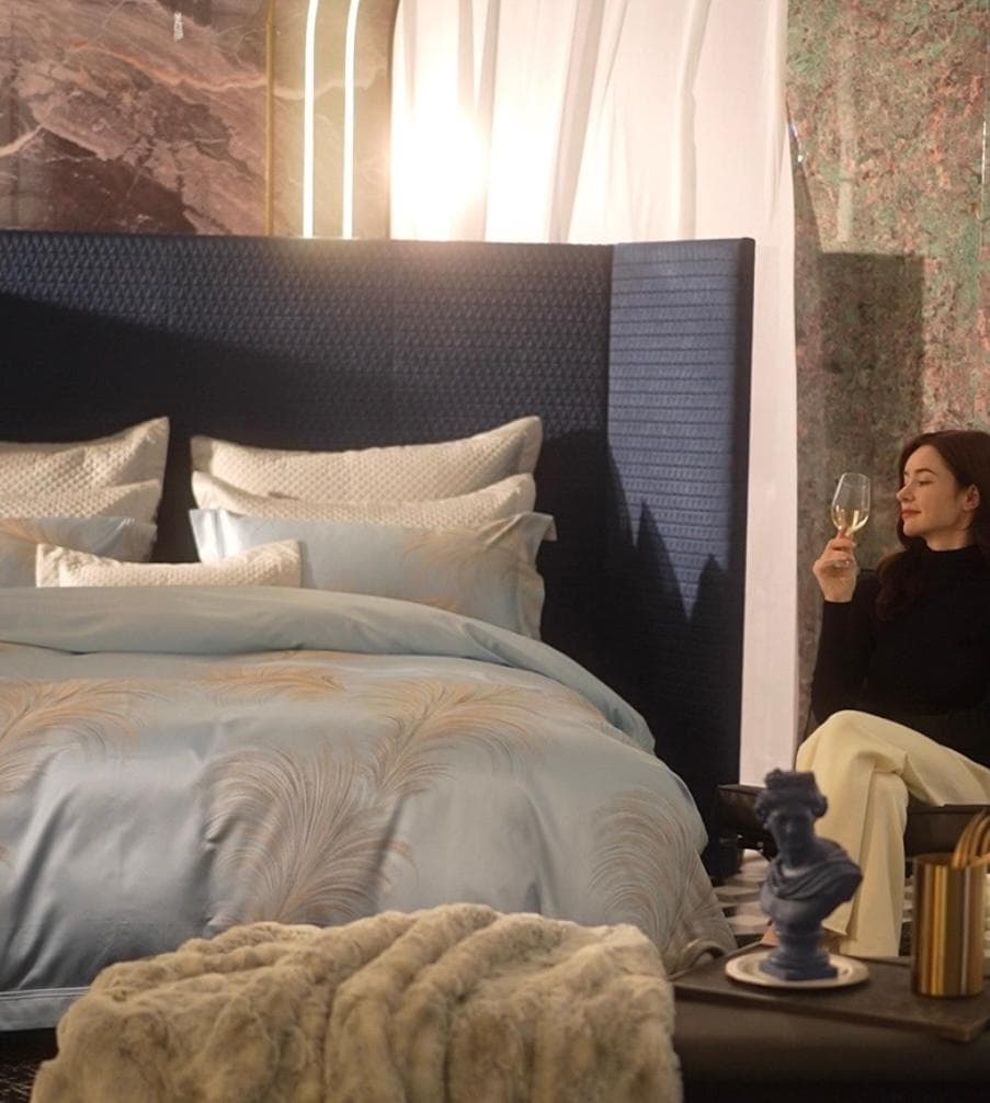 オーダーメイド エジプト超長綿100% 1000TC ジャガード ブルー 羽