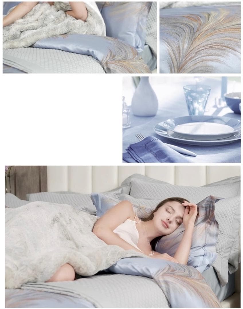 オーダーメイド エジプト超長綿100% 1000TC ジャガード ブルー 羽