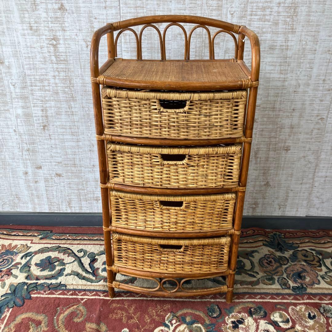 昭和レトロ ラタンチェスト 4段 引き出し箪笥 古家具 ビンテージ