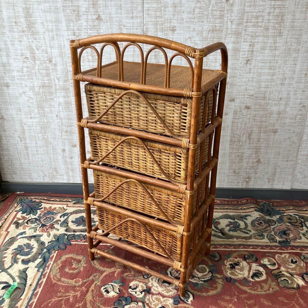 昭和レトロ ラタンチェスト 4段 引き出し箪笥 古家具 ビンテージ