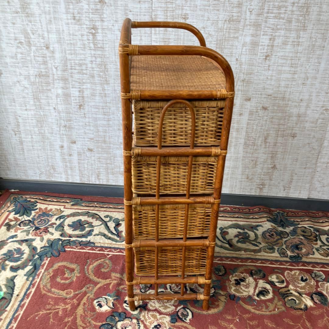 昭和レトロ ラタンチェスト 4段 引き出し箪笥 古家具 ビンテージ