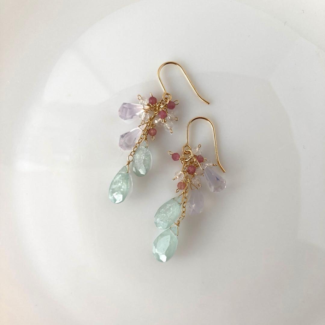 14kgfシンデレラアクアマリン、スコロライト他のピアス - メルカリ