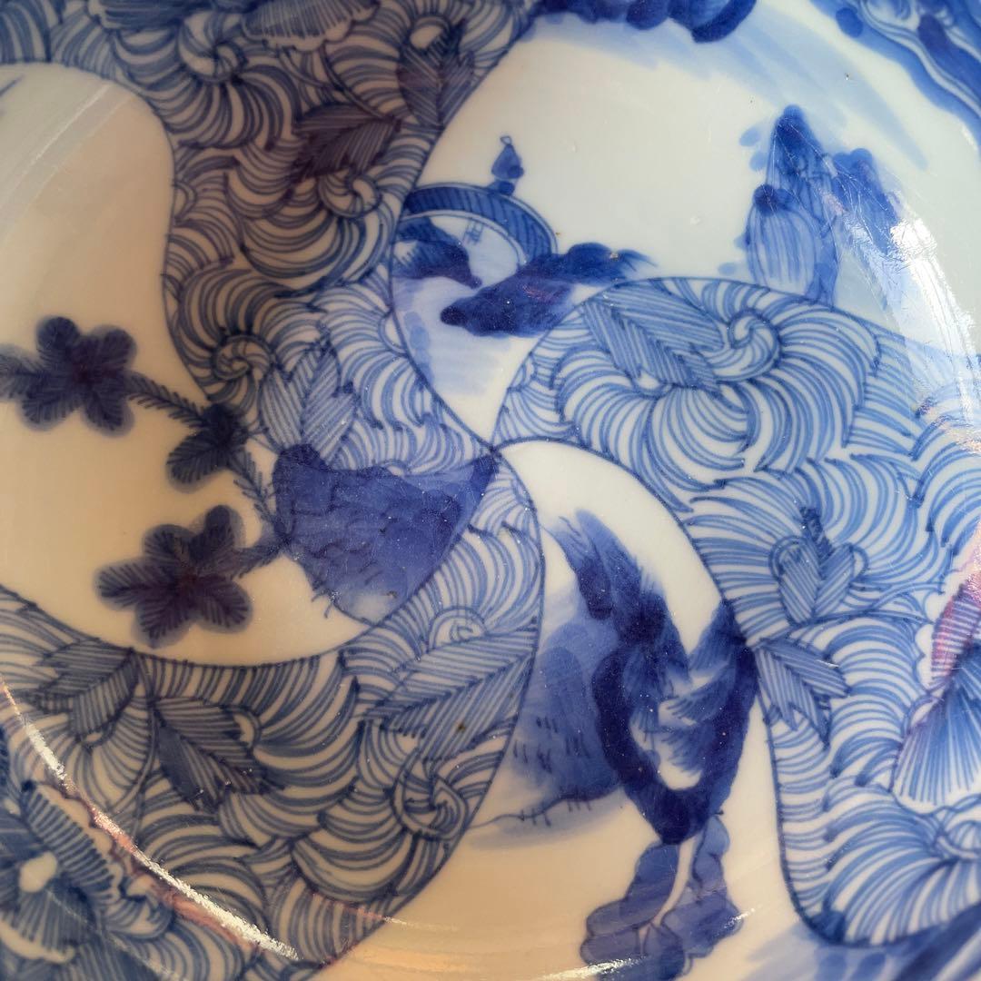 江戸期　古伊万里　染付　中深鉢　山水図