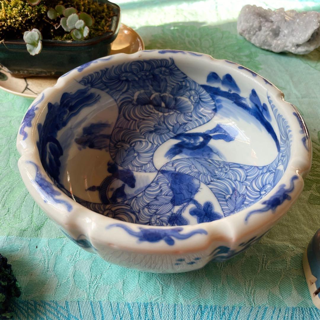 江戸期　古伊万里　染付　中深鉢　山水図