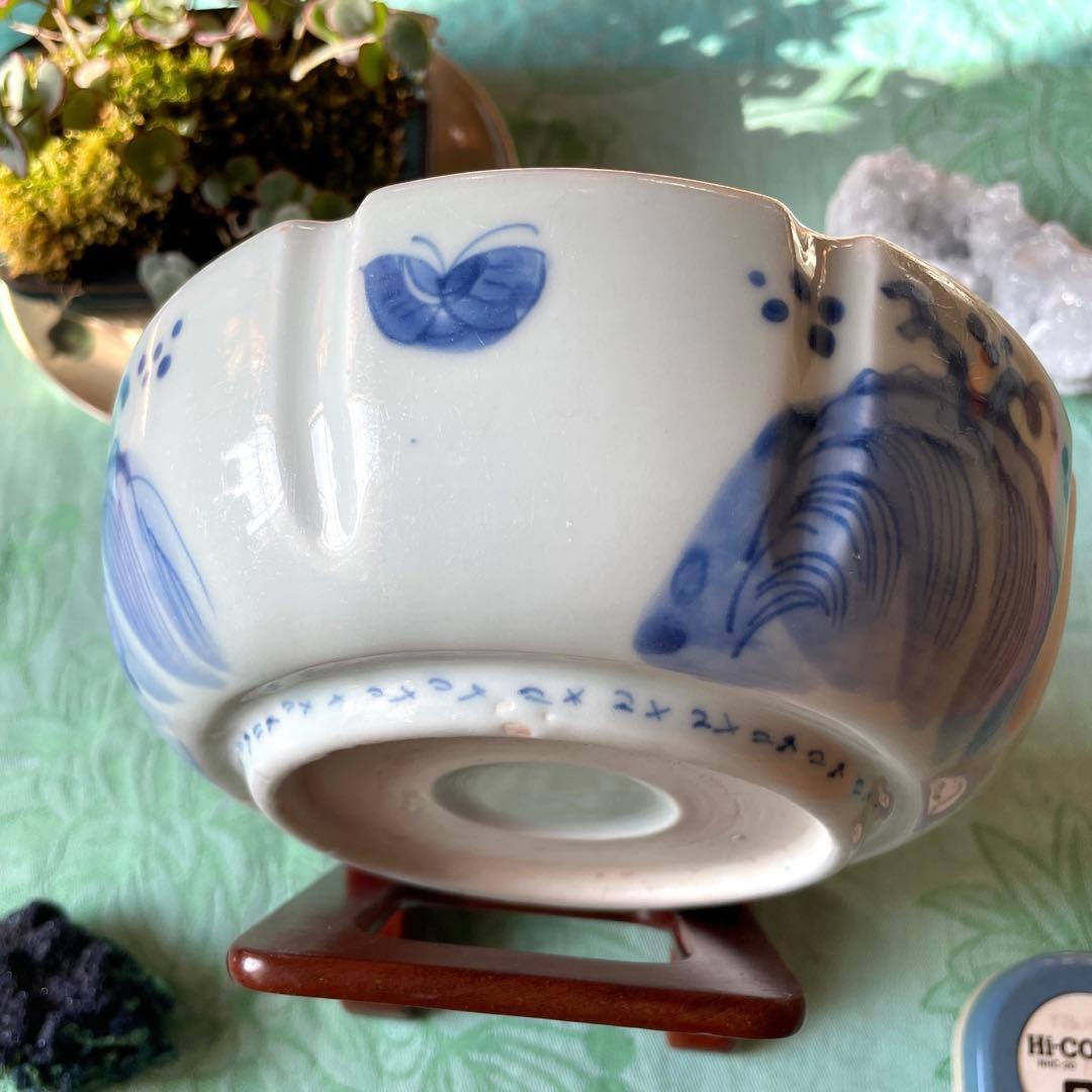 江戸期　古伊万里　染付　中深鉢　山水図