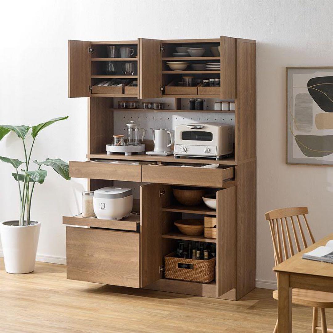 送料込み　木目調食器棚 キッチンボード 幅120 LOWYA(TPS4878）