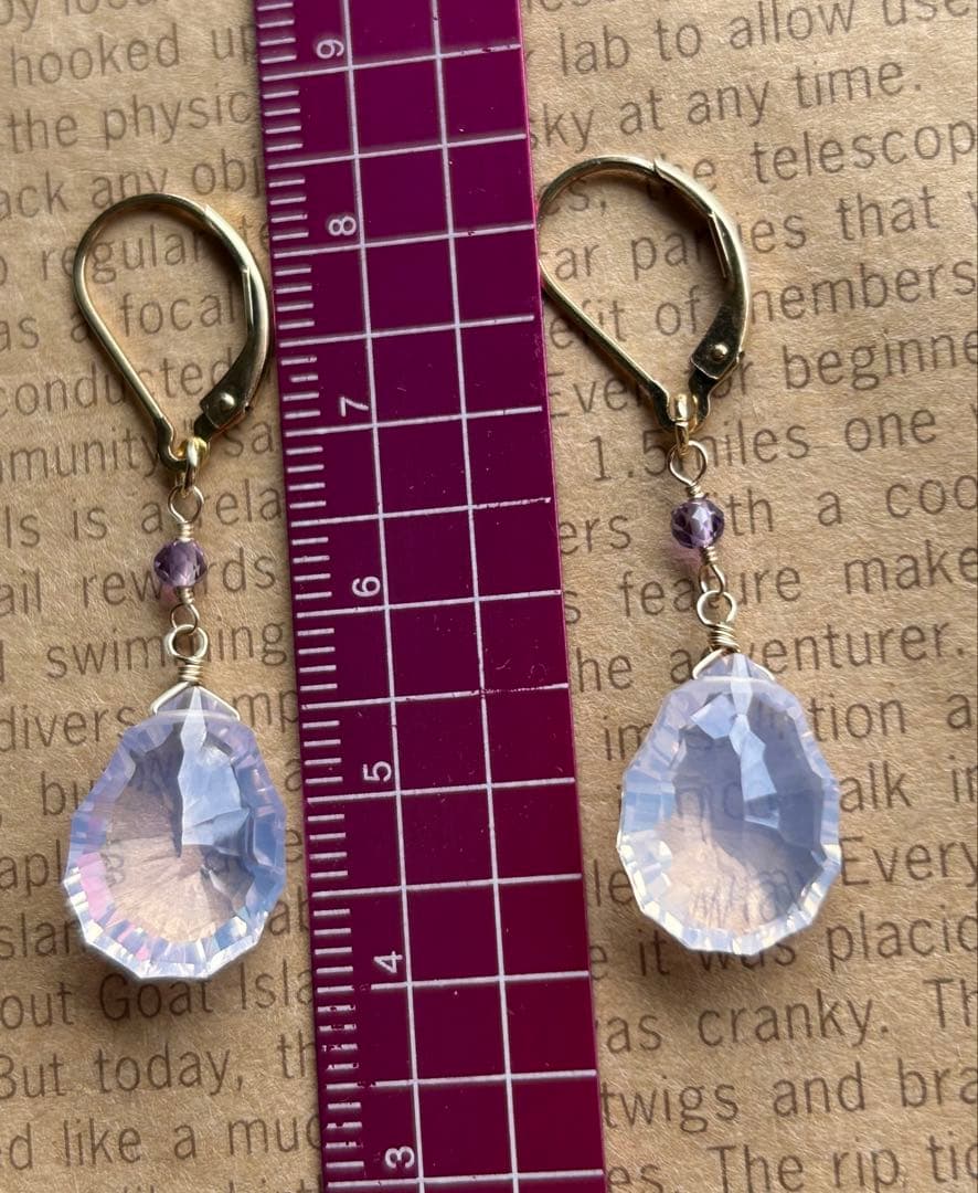 高品質スコロライトコンケーブカット＆宝石質アメジストのピアスチャーム他14kgf