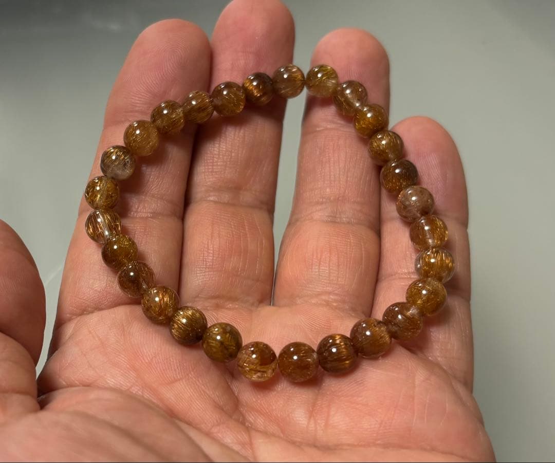 ゴールドキャッツアイルチル　ブレスレット⑫径１８ｃｍ（７〜７.５mm珠）