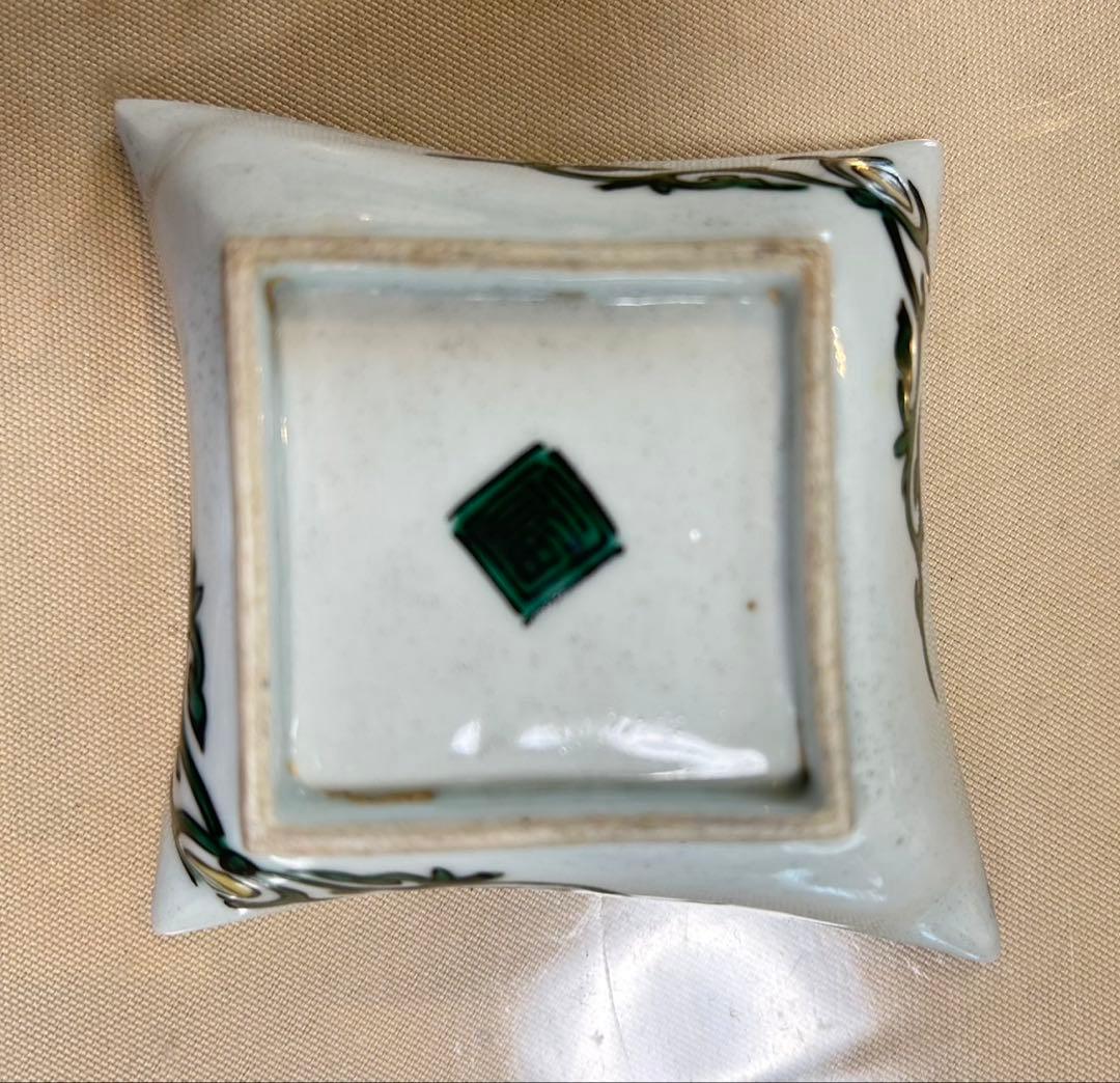 【古九谷】　鳥文菱形　小皿　(12＊12cm) 鳥と植物の絵柄 角皿 5枚セット