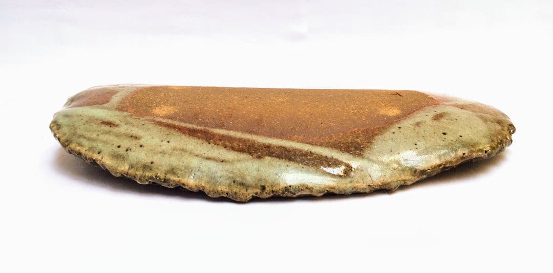 大皿陶器 浅緑円形皿とグレー楕円皿セット