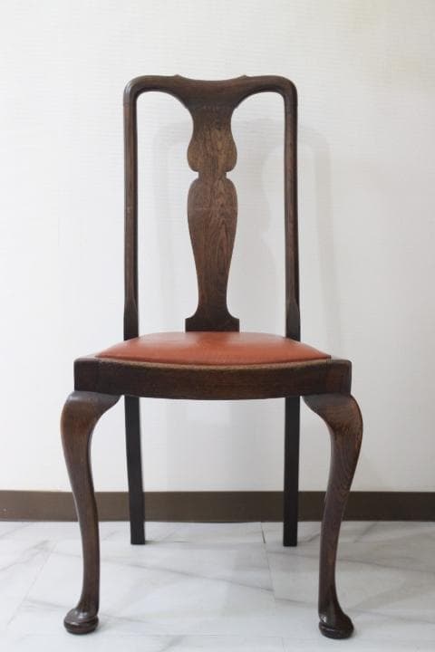 イギリス アンティーク クイーン アン様式 猫脚 本革 オーク材 チェア 椅子