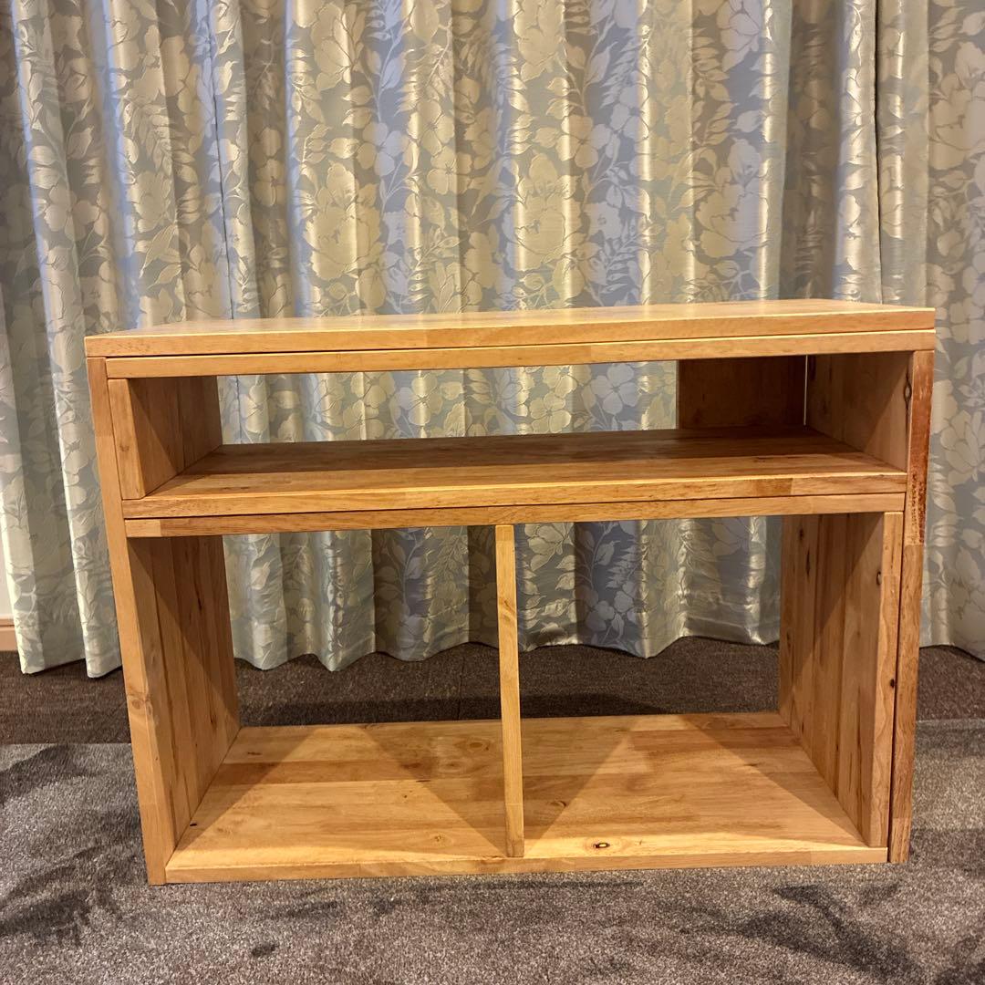 無垢材　木製ラック オープンシェルフ　ナチュラルウッドラック　伸縮可能