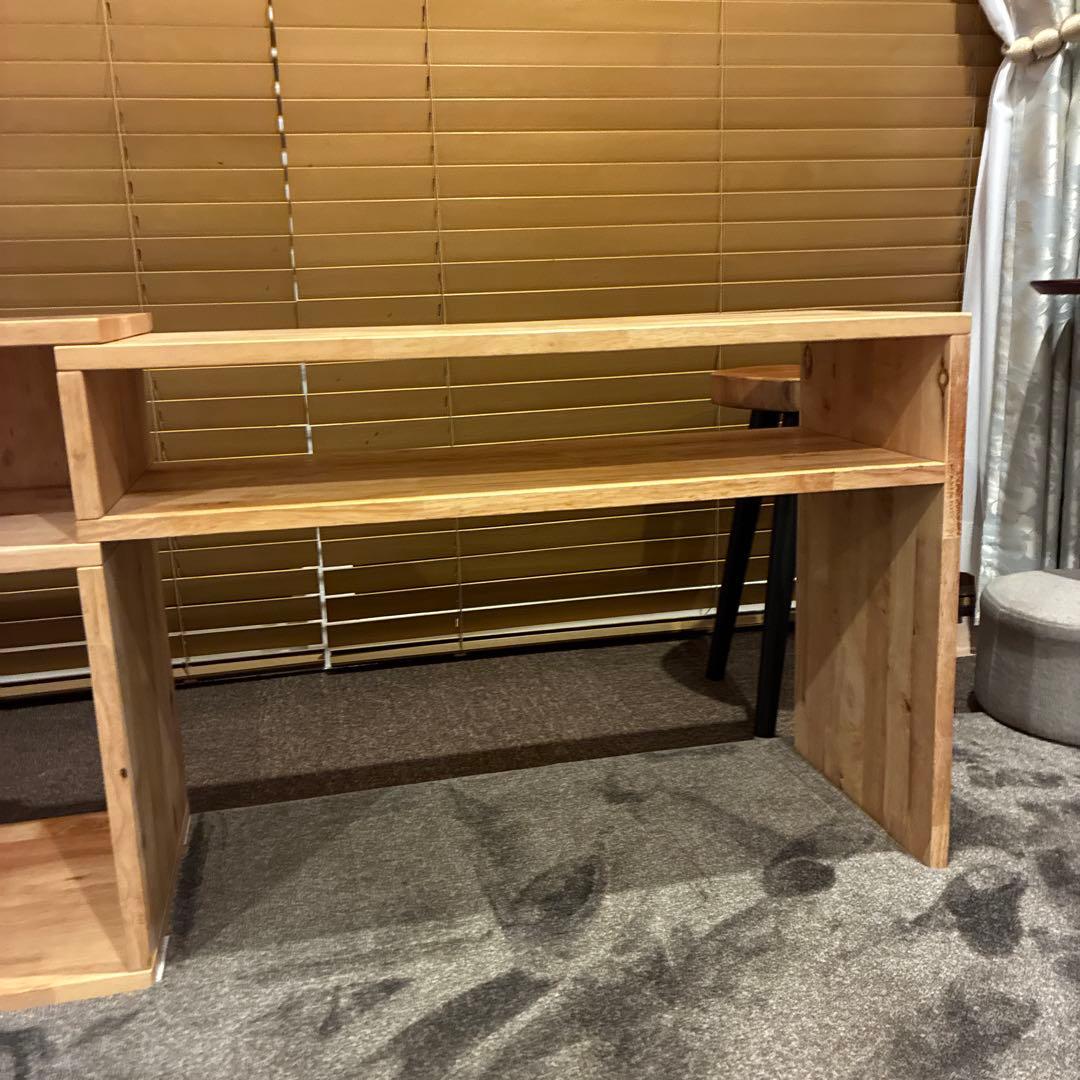 無垢材　木製ラック オープンシェルフ　ナチュラルウッドラック　伸縮可能