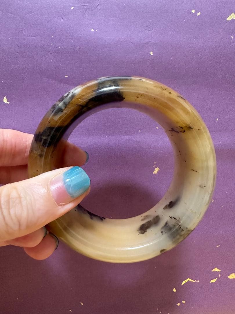 春節祭　虎皮草花バングル　シャー太翠バングル　金運　天然石