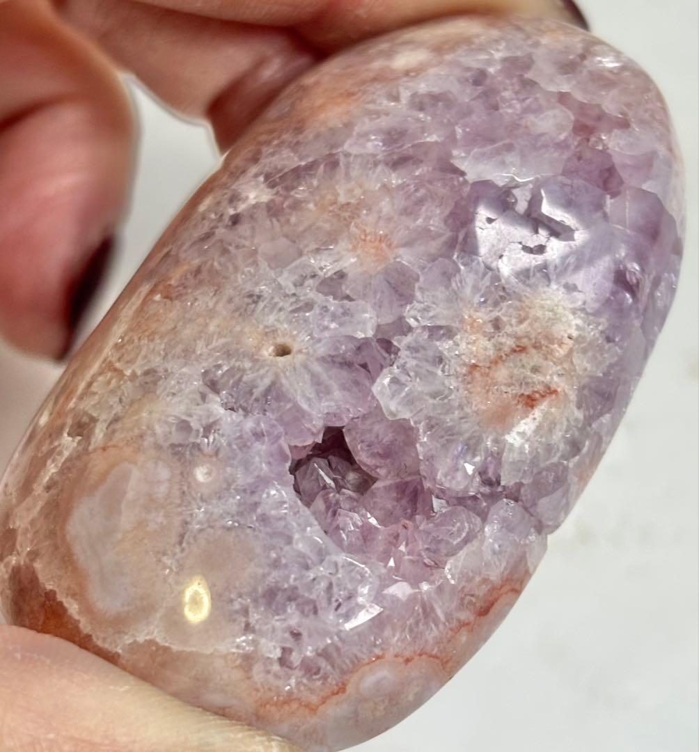 《希少グラデ赤入り・高品質》ピンクアメジスト×フラワーアゲート　パーム　握り石