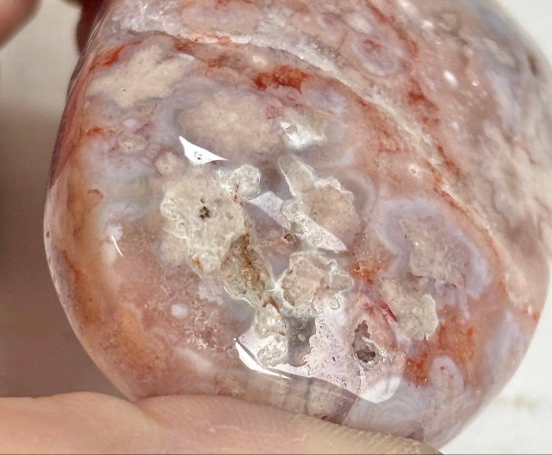 《希少グラデ赤入り・高品質》ピンクアメジスト×フラワーアゲート　パーム　握り石