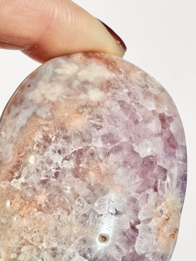 《希少グラデ赤入り・高品質》ピンクアメジスト×フラワーアゲート　パーム　握り石