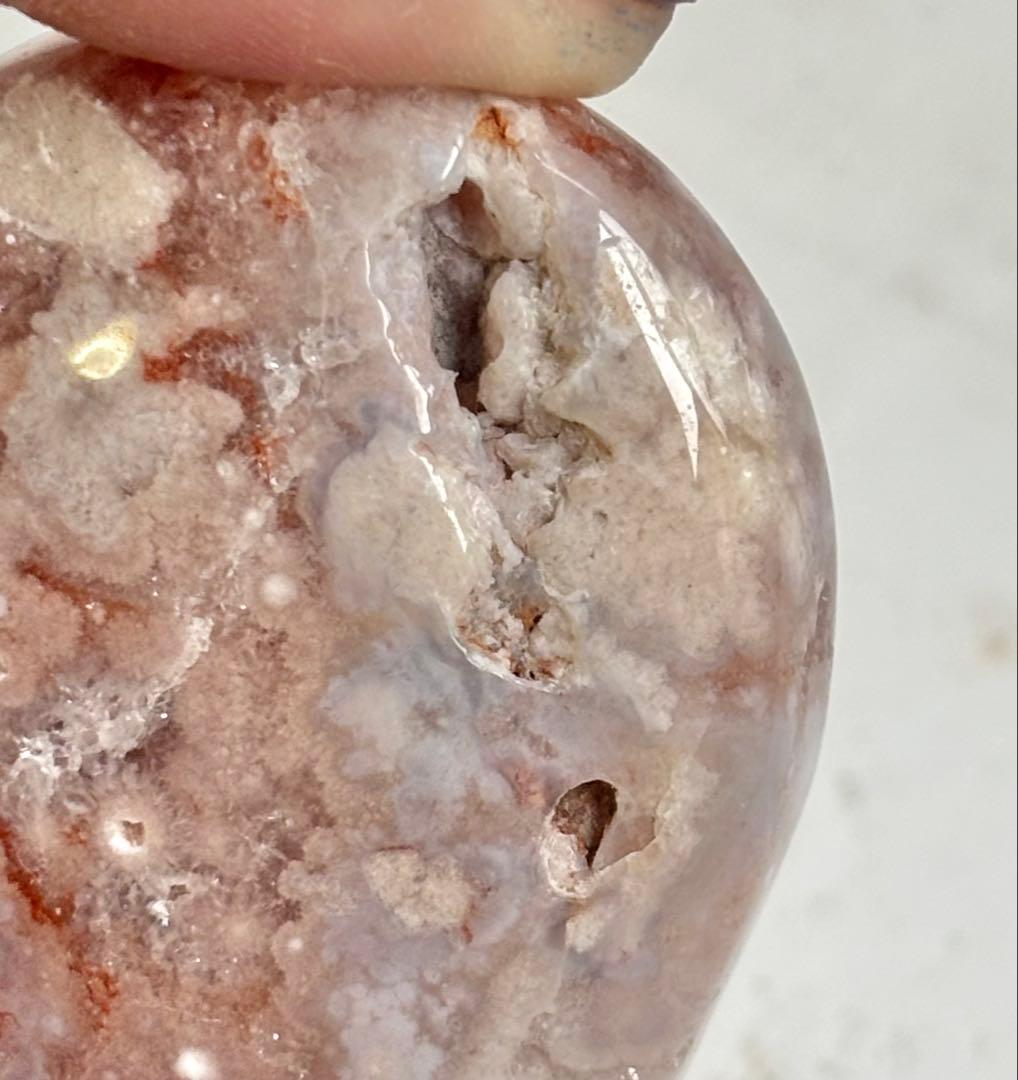 《希少グラデ赤入り・高品質》ピンクアメジスト×フラワーアゲート　パーム　握り石