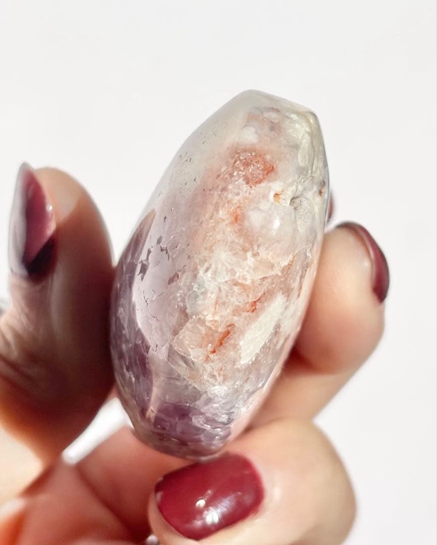 《希少グラデ赤入り・高品質》ピンクアメジスト×フラワーアゲート　パーム　握り石