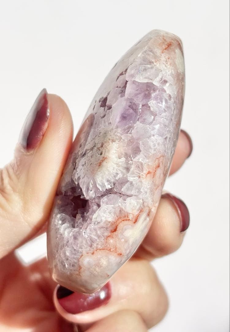 《希少グラデ赤入り・高品質》ピンクアメジスト×フラワーアゲート　パーム　握り石