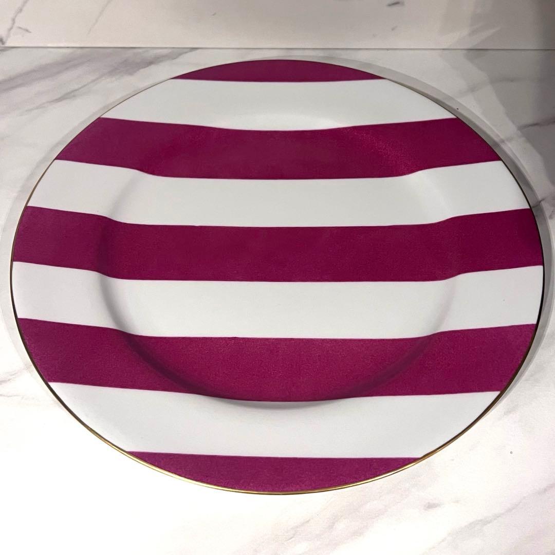 MarieDaage リモージュ　30センチプレート　ストライプフューシャピンク