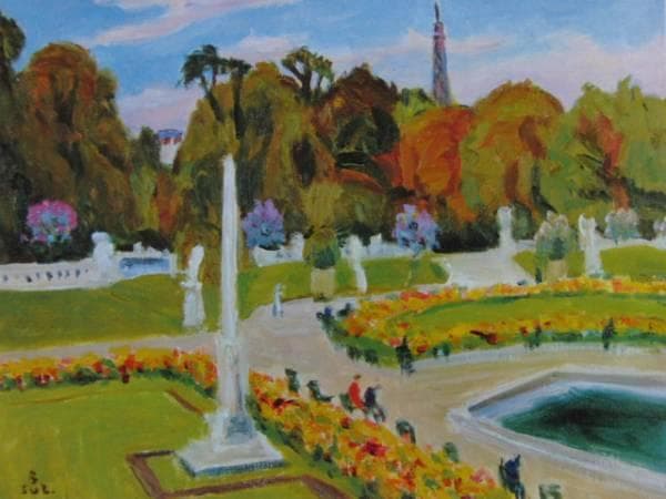 鈴木　良三 、リュクサンブール公園、希少な額装用画集より、新品高級額