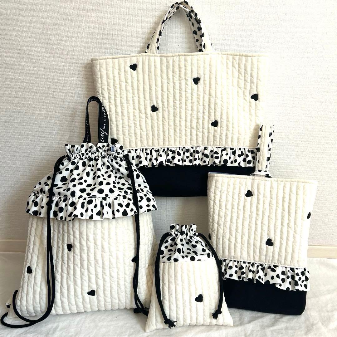 hrk　入園入学4点セット　【黒ハートヌビ×黒ダルメシアン】