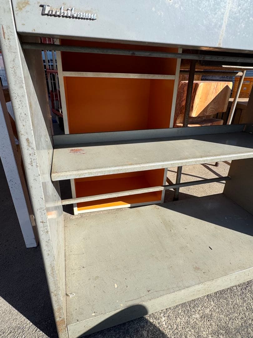 ビンテージ　折りたたみ式グレー金属デスク