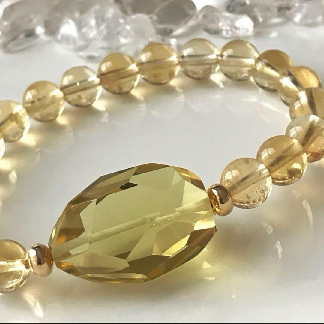 シトリンとレモンクォーツタンブルのブレスレット 14kgfロンデル　天然石