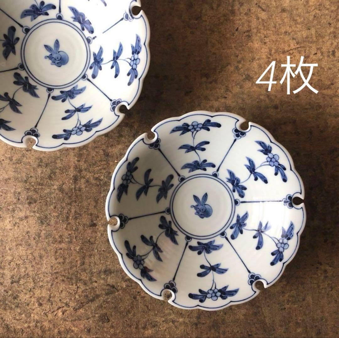 tomo 波佐見 焼割草花うさぎ紋 雪輪小付