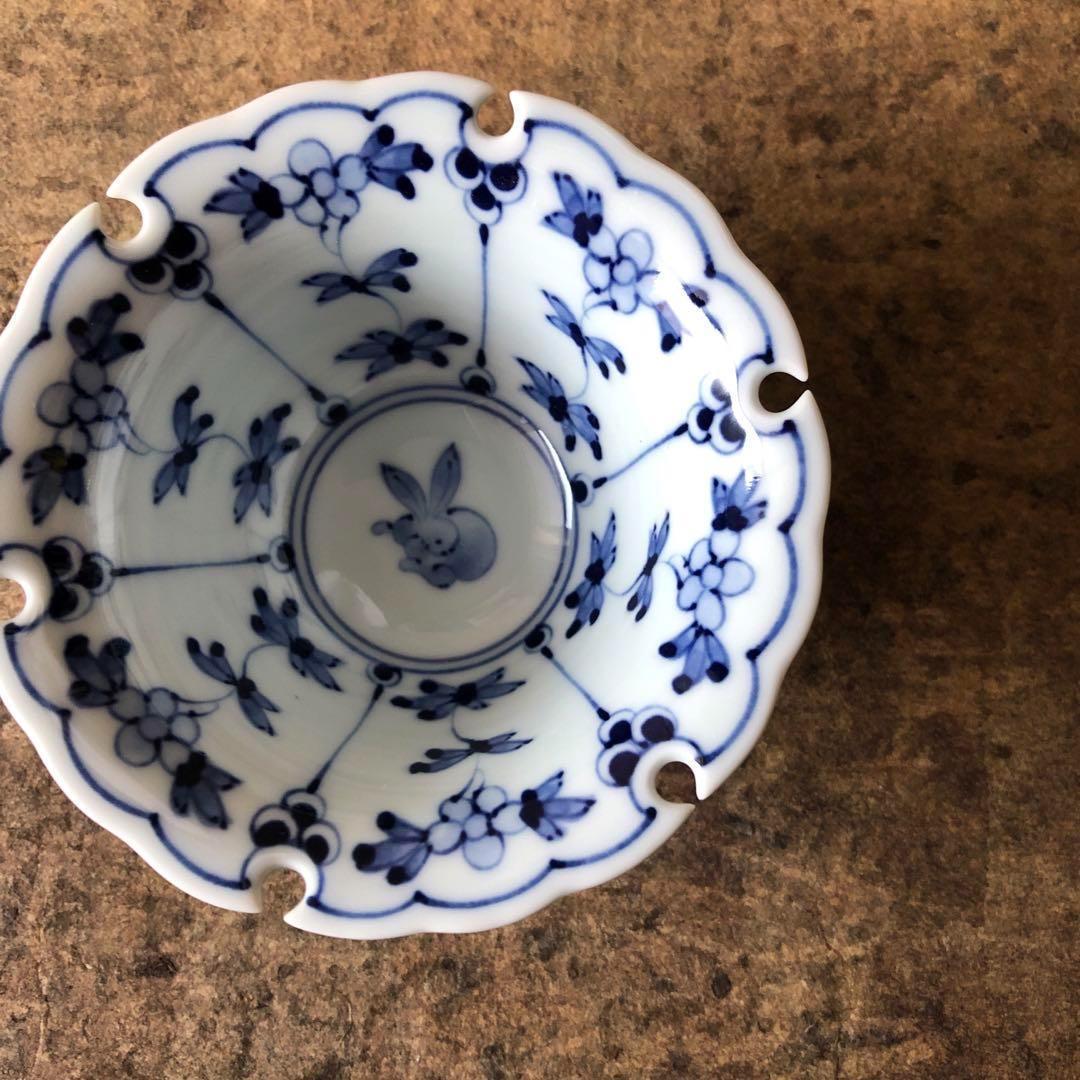 tomo 波佐見 焼割草花うさぎ紋 雪輪小付