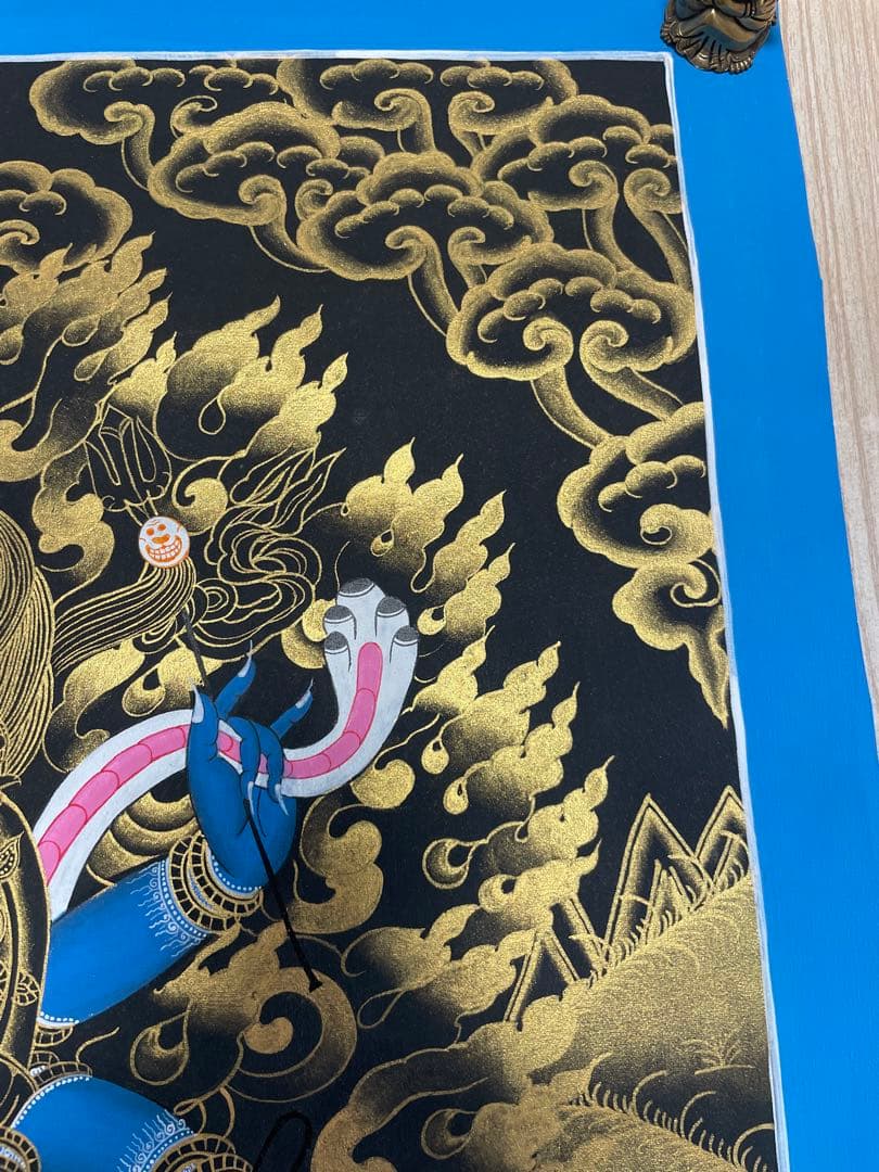 《 チベット密教　1点物 》 手描き　曼荼羅　マハーカーラ　大黒　仏教　密教　②