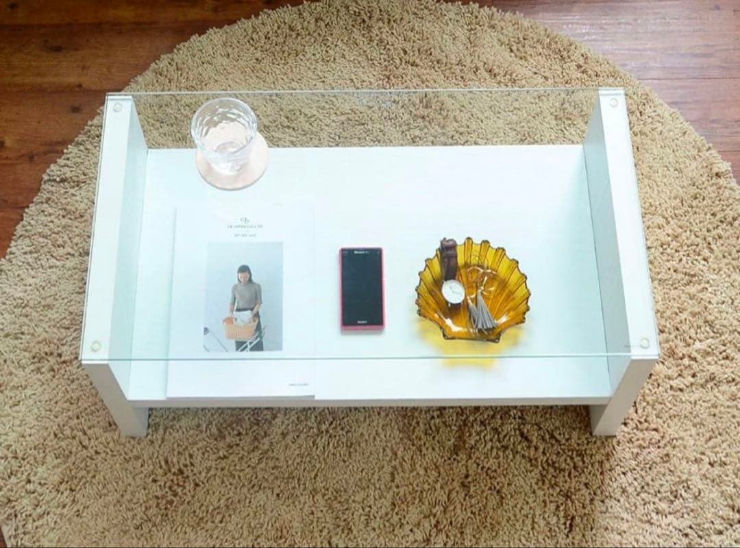 ♡SALE♡センターローテーブル ガラステーブル ガラス天板 収納 ホワイト 白