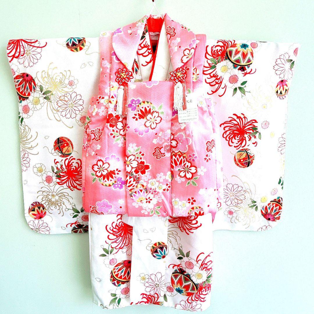 フルセット新品未使用　箱入り　七五三3歳　被布＆長着＆長襦袢＆小物　ピンク白
