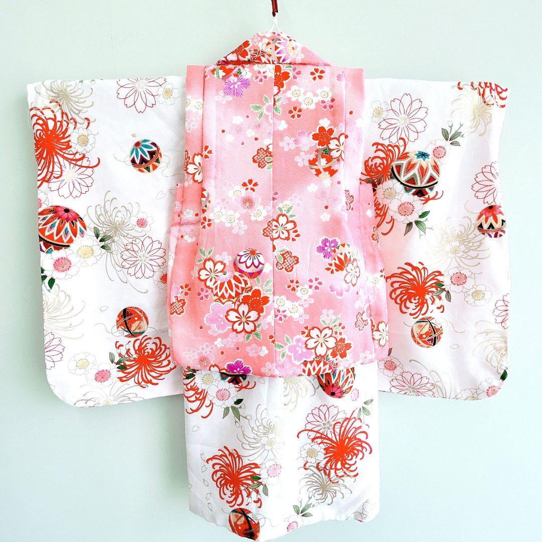 フルセット新品未使用　箱入り　七五三3歳　被布＆長着＆長襦袢＆小物　ピンク白