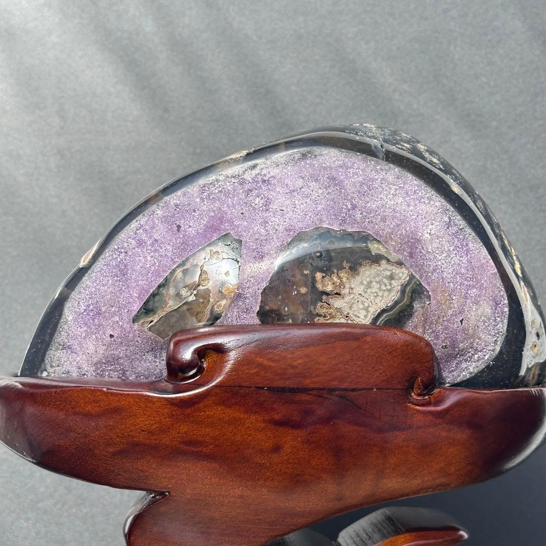 【高品質】ウルグアイ産❣️天然石 アメジストのドーム　置物　台座付きG.214