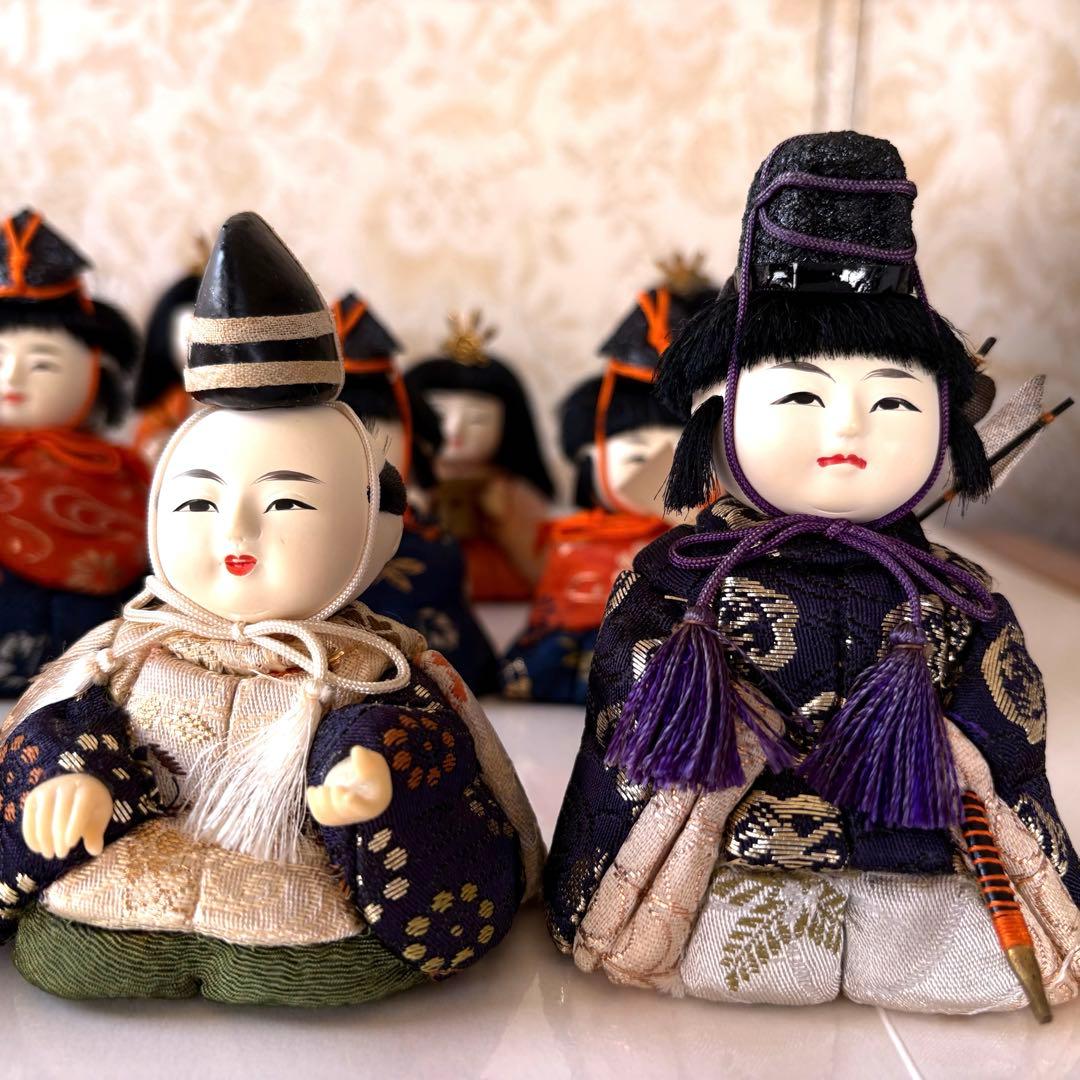 木目込み雛人形15人揃い／昭和42年頃購入／箱付／小道具有／コンパクト