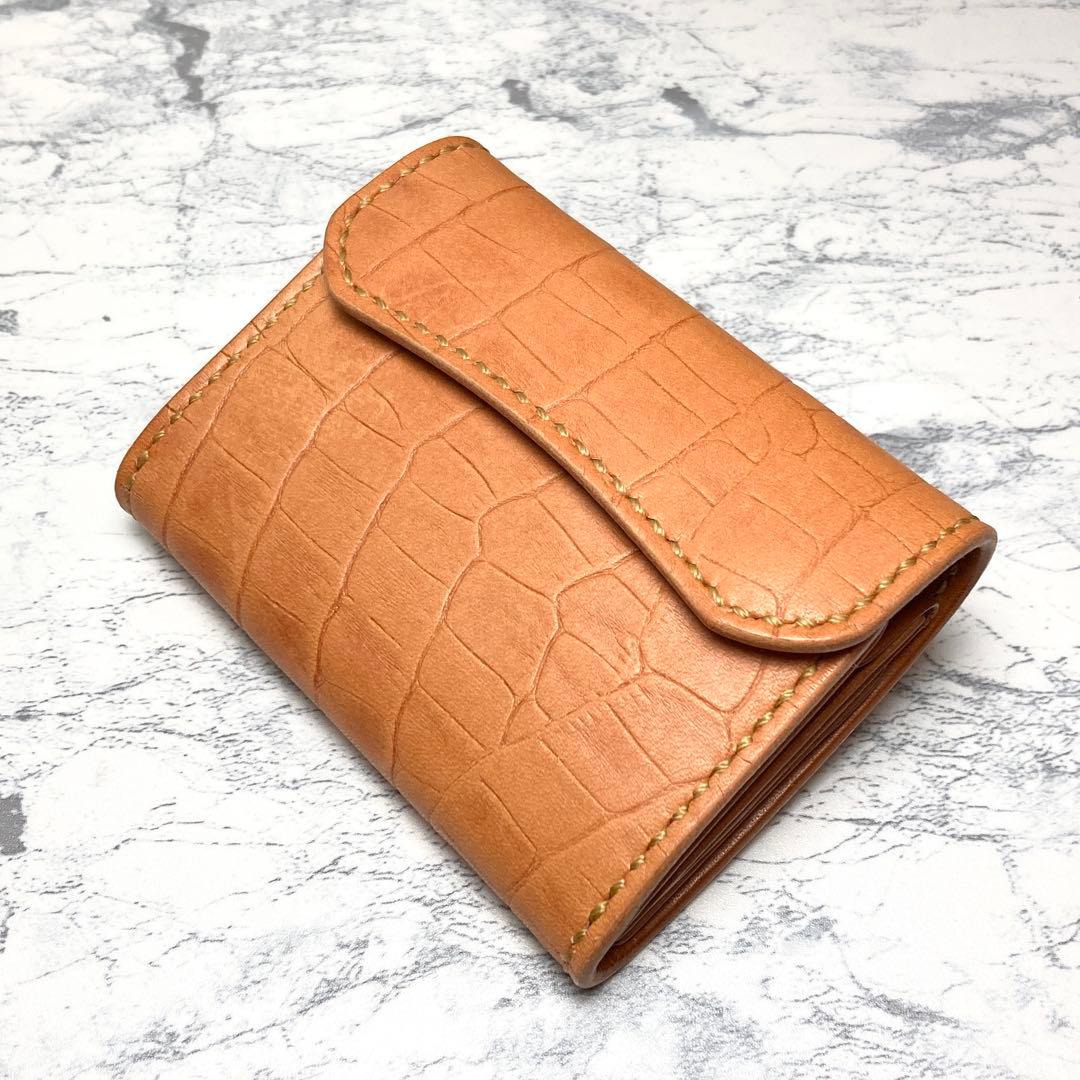 本革 三つ折り財布 レザー コンパクト財布 ミニ財布 メンズ レディース クロコ