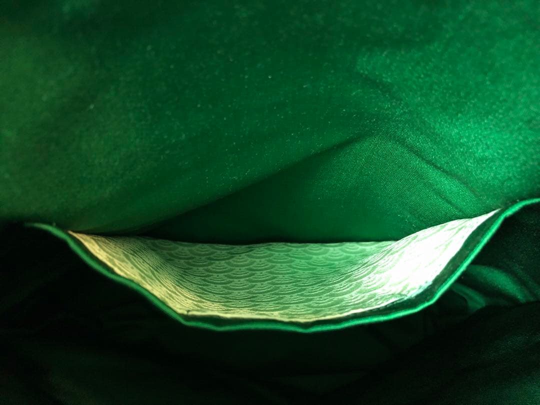 帯リメイク トートバッグ 緑×橙×黄 A4可 軽量 手作り 和装 洋装兼用