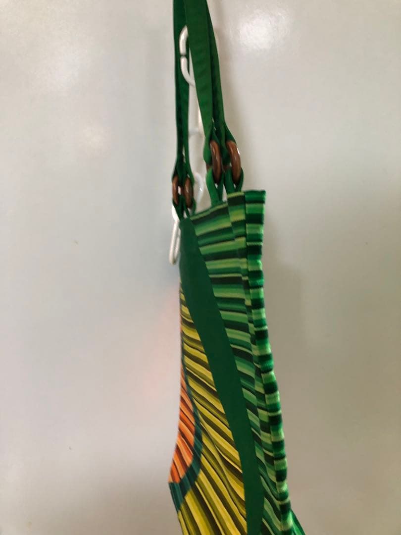 帯リメイク トートバッグ 緑×橙×黄 A4可 軽量 手作り 和装 洋装兼用