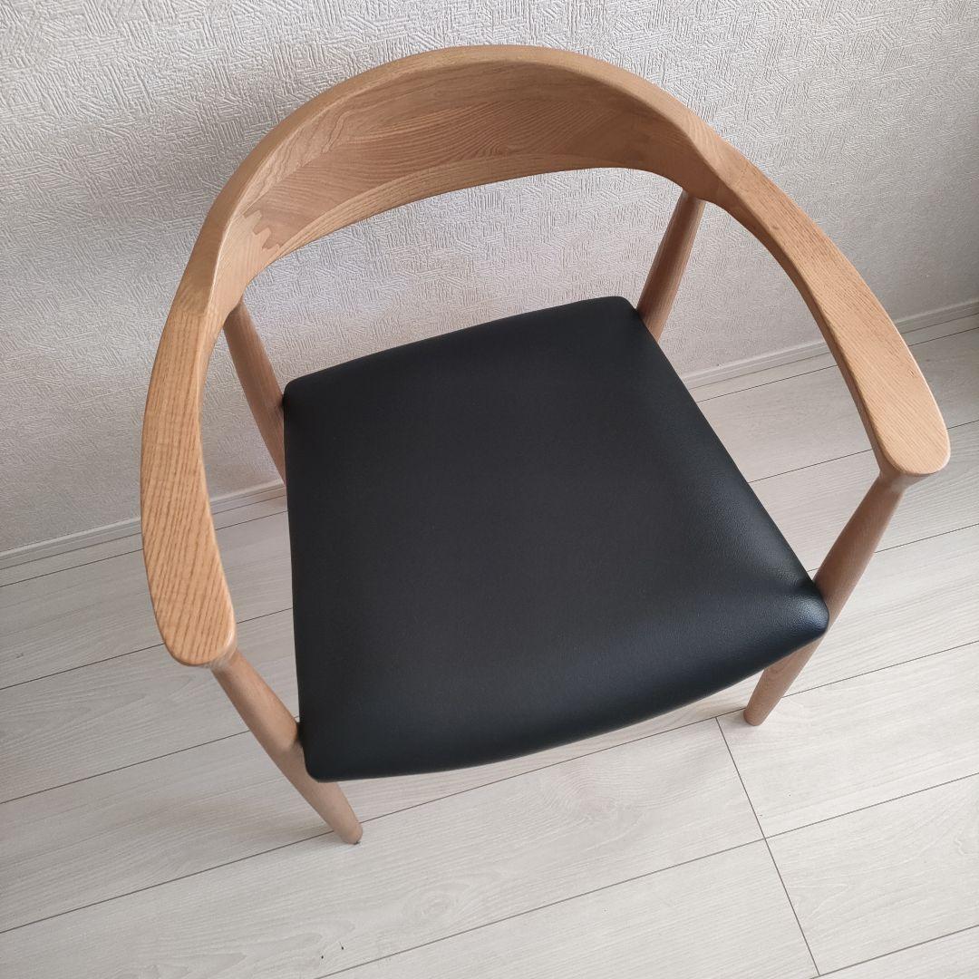 dada品【超美品】木製アームチェア 黒合皮レザークッション付き