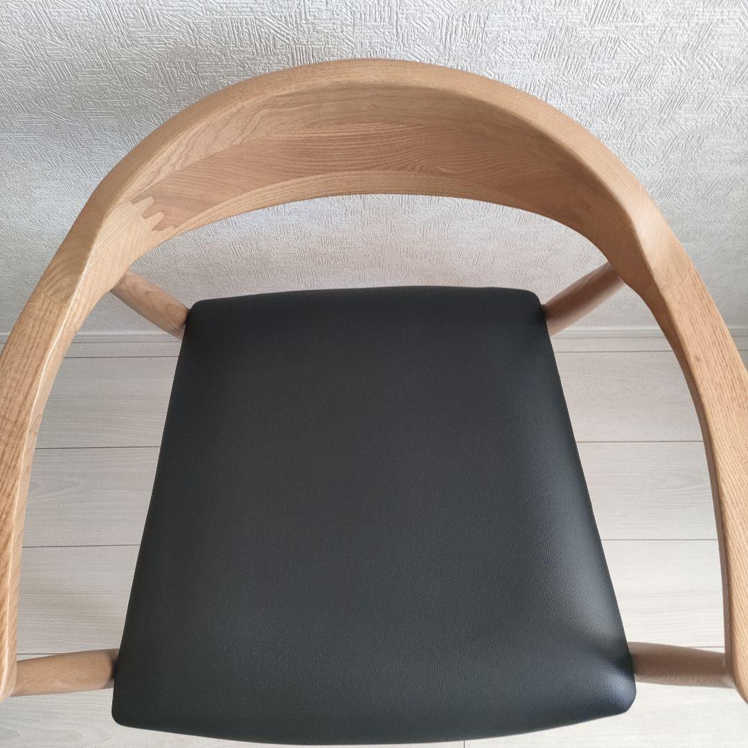 dada品【超美品】木製アームチェア 黒合皮レザークッション付き