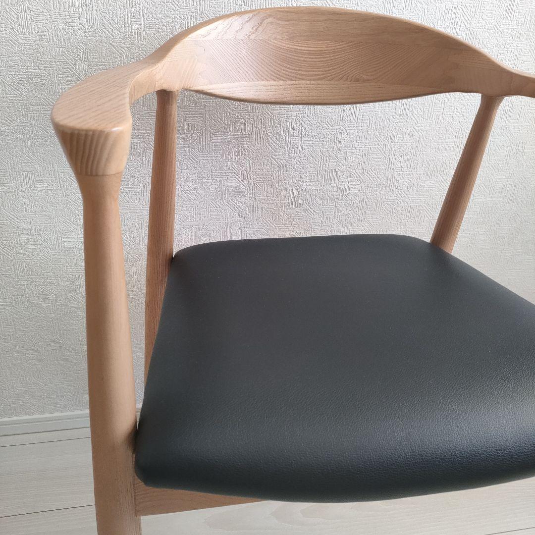 dada品【超美品】木製アームチェア 黒合皮レザークッション付き