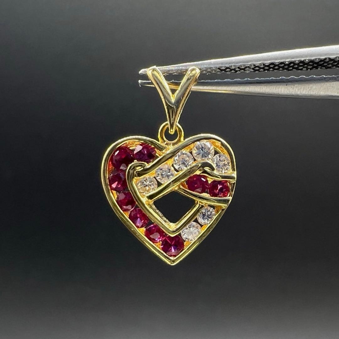 K18 ハートモチーフ ルビー ペンダントトップ
