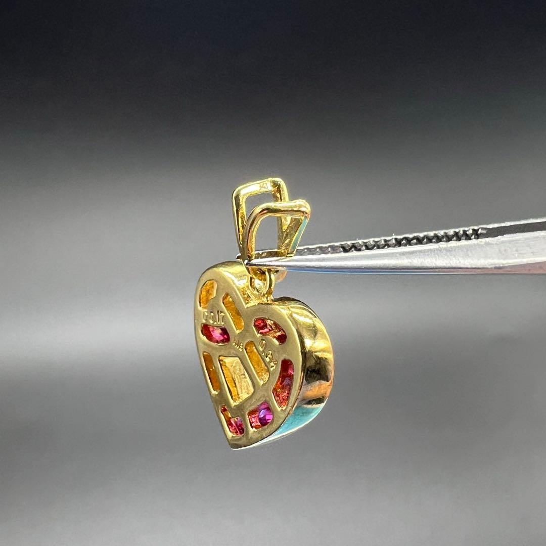 K18 ハートモチーフ ルビー ペンダントトップ