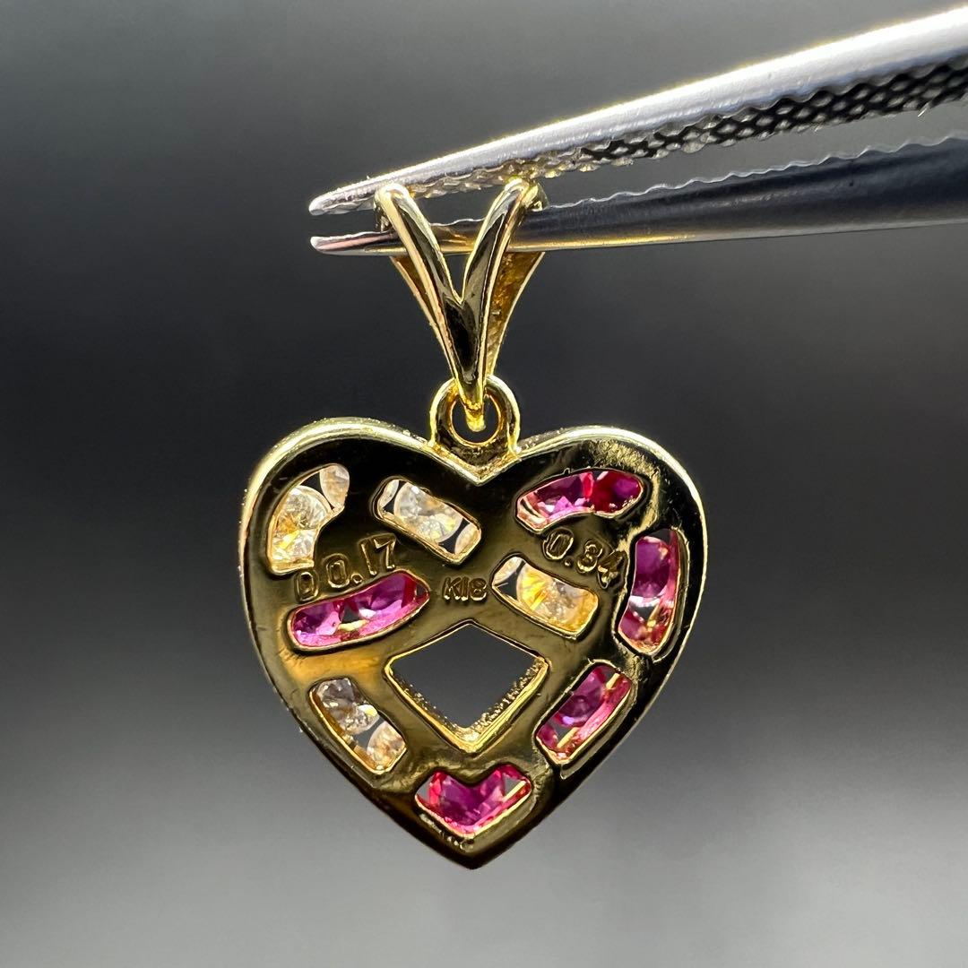 K18 ハートモチーフ ルビー ペンダントトップ